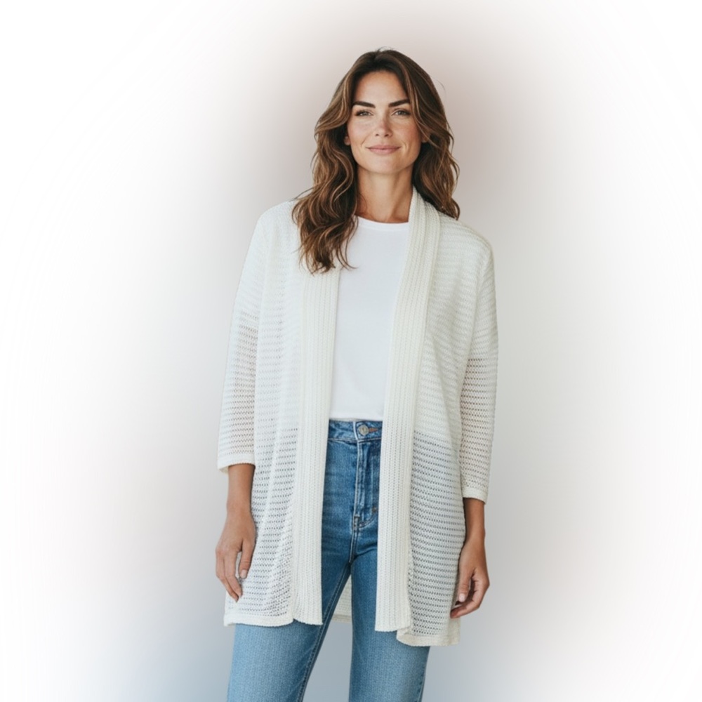 Front of Closet White Open-Front Cardigan